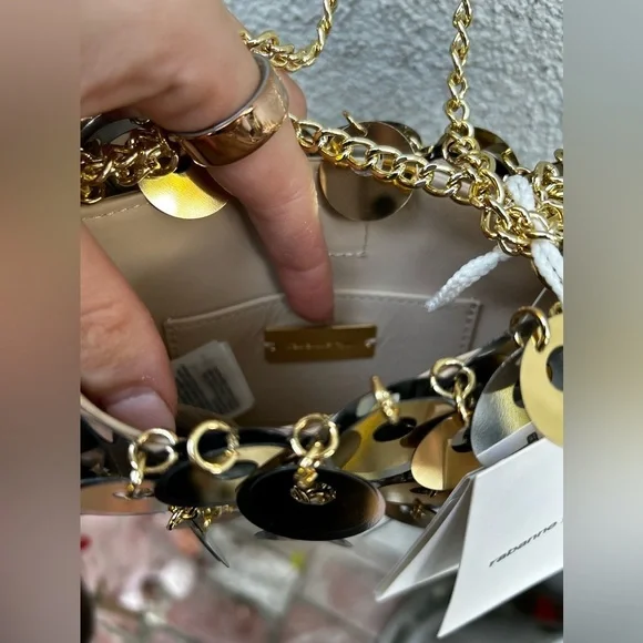 PACO RABANNE X H&M SILVER GOLD SEQUIN DISC EMBELLISHED CHAIN SHOULDER BAG NWT! - Picture 13 of 14